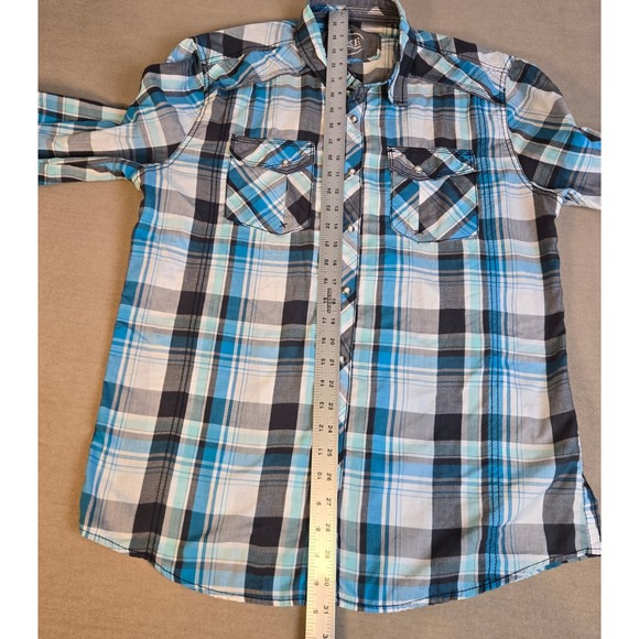 BKE Shirt Mens Large Blue White Plaid Western Pearl Snap Long Sleeve‎ Standard - Picture 4 of 9
